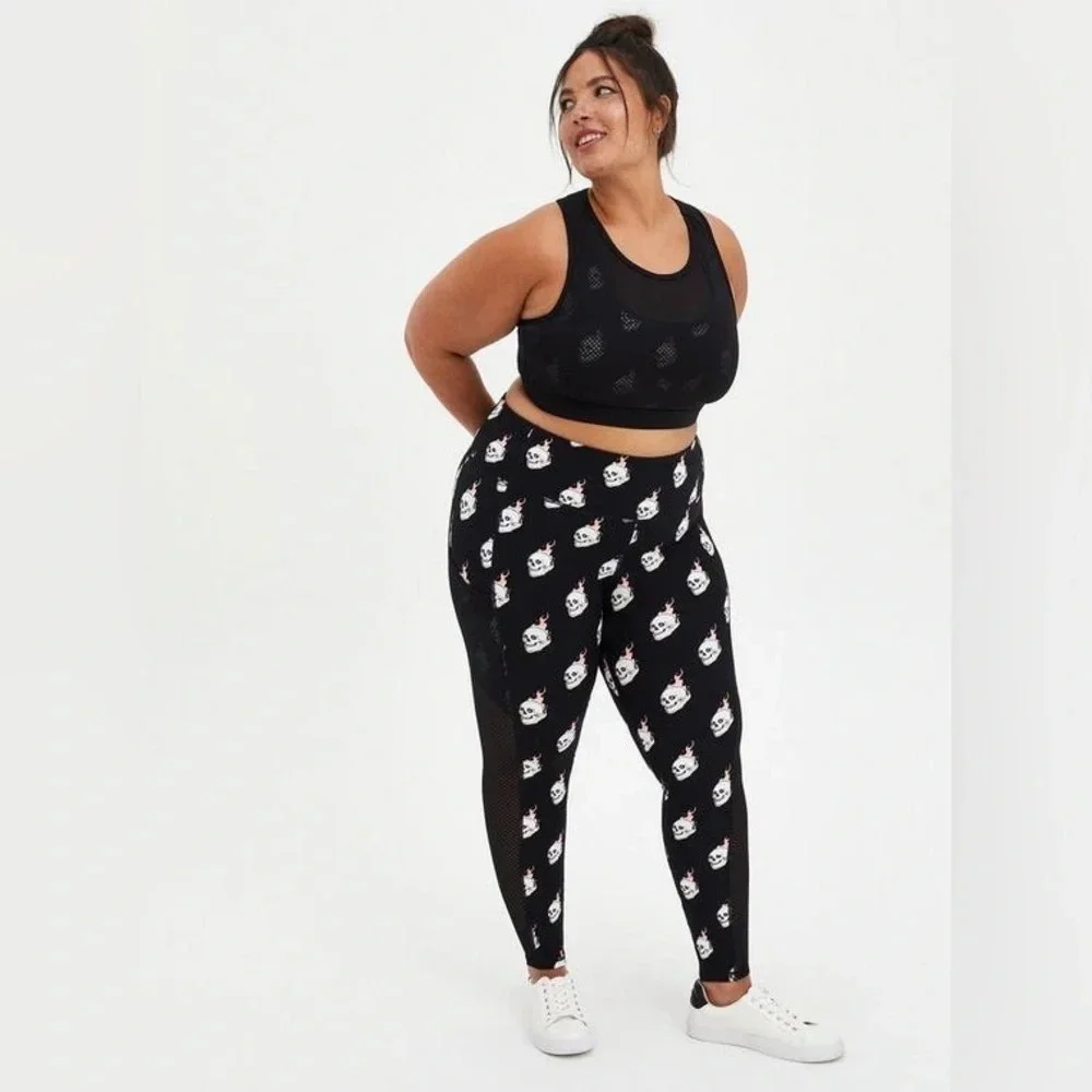 Torrid Performance Core Mesh Side Inset Active Legging Skulls Fire Plus Size 1X